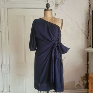 FOR CYNTHIA Linen Blend One Shoulder Dress